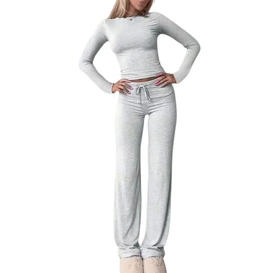 Slim Fit Long Sleeve Crop Tee & Pants Matching Set