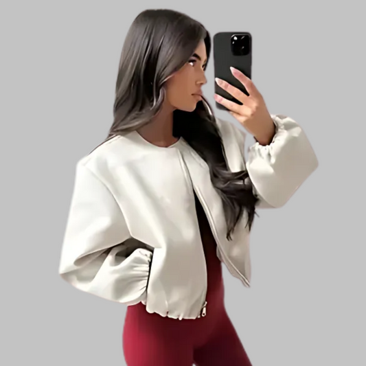 Chic Long Sleeve Zipper Crop Top Jacket
