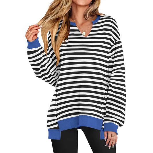 Casual V-Neck Oversized Sweatshirt Lightweight Long Sleeve