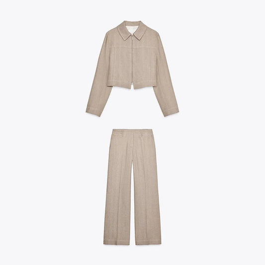 Loose Vest Pant Sets Women Elegant Button Long Sleeve Jacket Zipper Pleated Straight Trousers Spring Autumn Lady Outfit