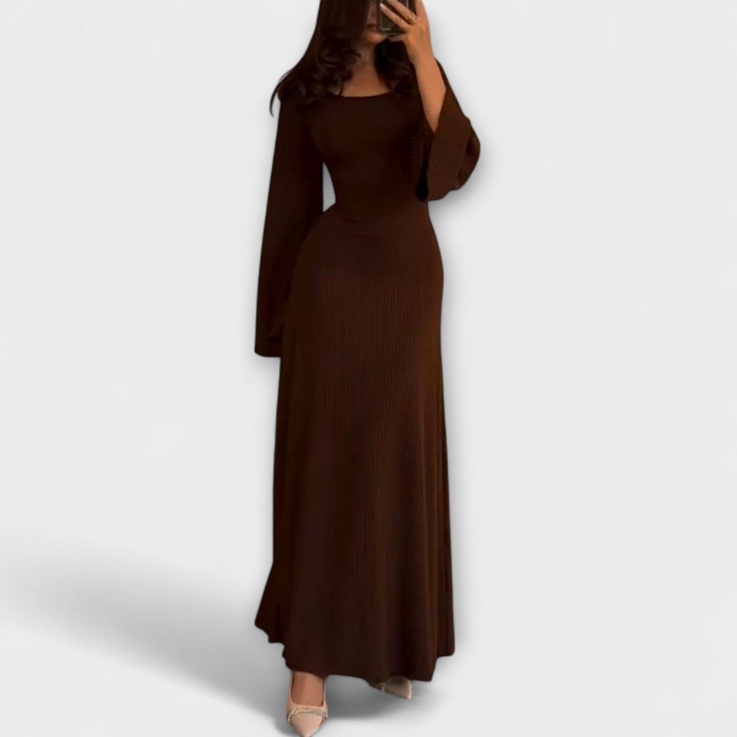 Stylish Knitted Dress with Waist Detail