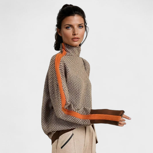 Luxurious Roll Neck Jumper with Herringbone Pattern