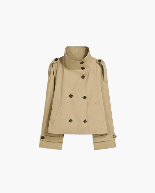 Belted Cropped Trench Coat with High Neck for Women