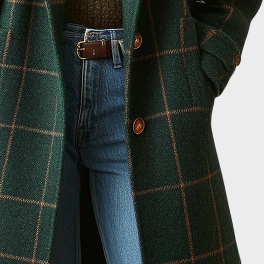Retro Lapel Plaid Tweed Coat