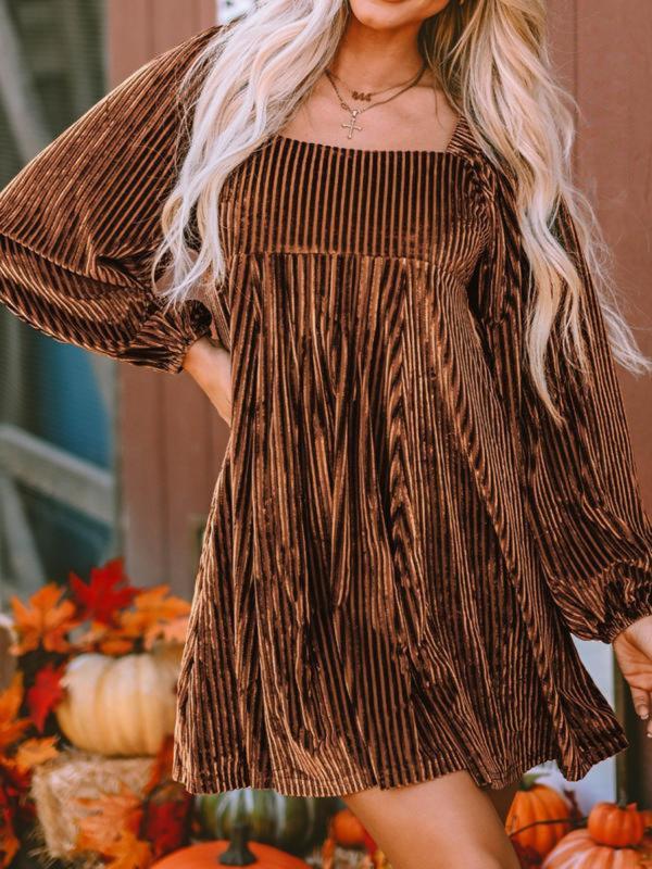 Chic Bishop Long Sleeve A-Line Dress with Square Neck